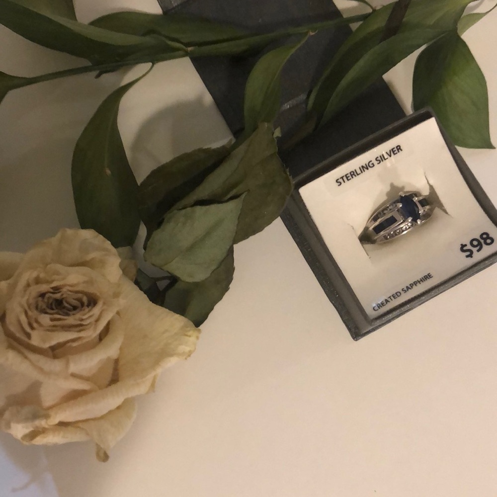 Sterling Silver Created Sapphire Ring!!! Size 7